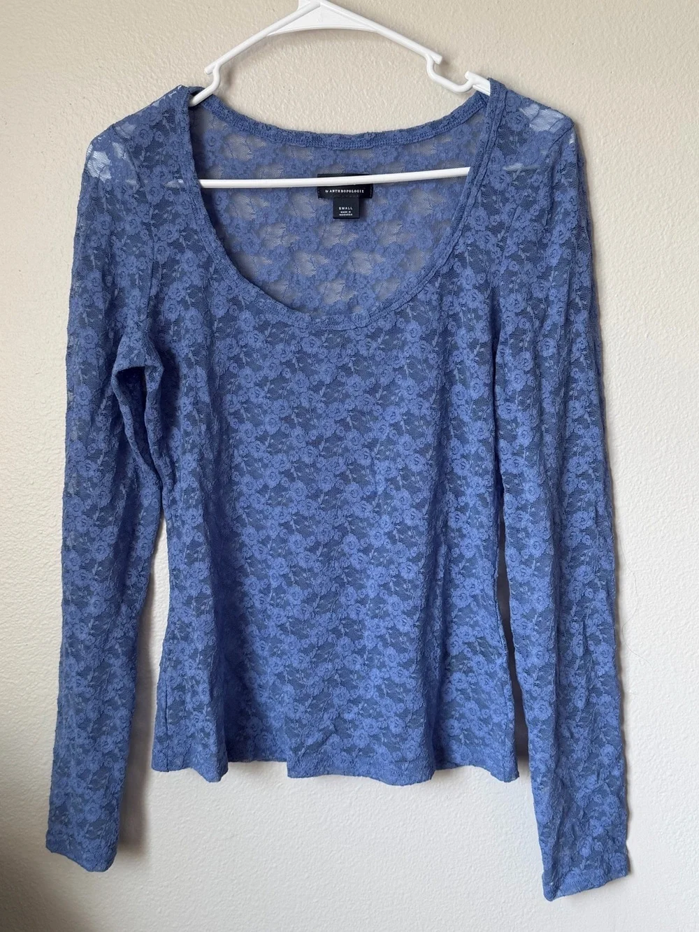 Maeve by Anthropologie Blue Lace Long-Sleeve Scoop Neck Top Small Fairycore boho - Picture 3 of 6